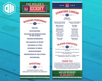 Printable Wedding Ceremony Program | 4.25'' x 11'' Size | Front and Back Layout | Football Theme | Kickoff