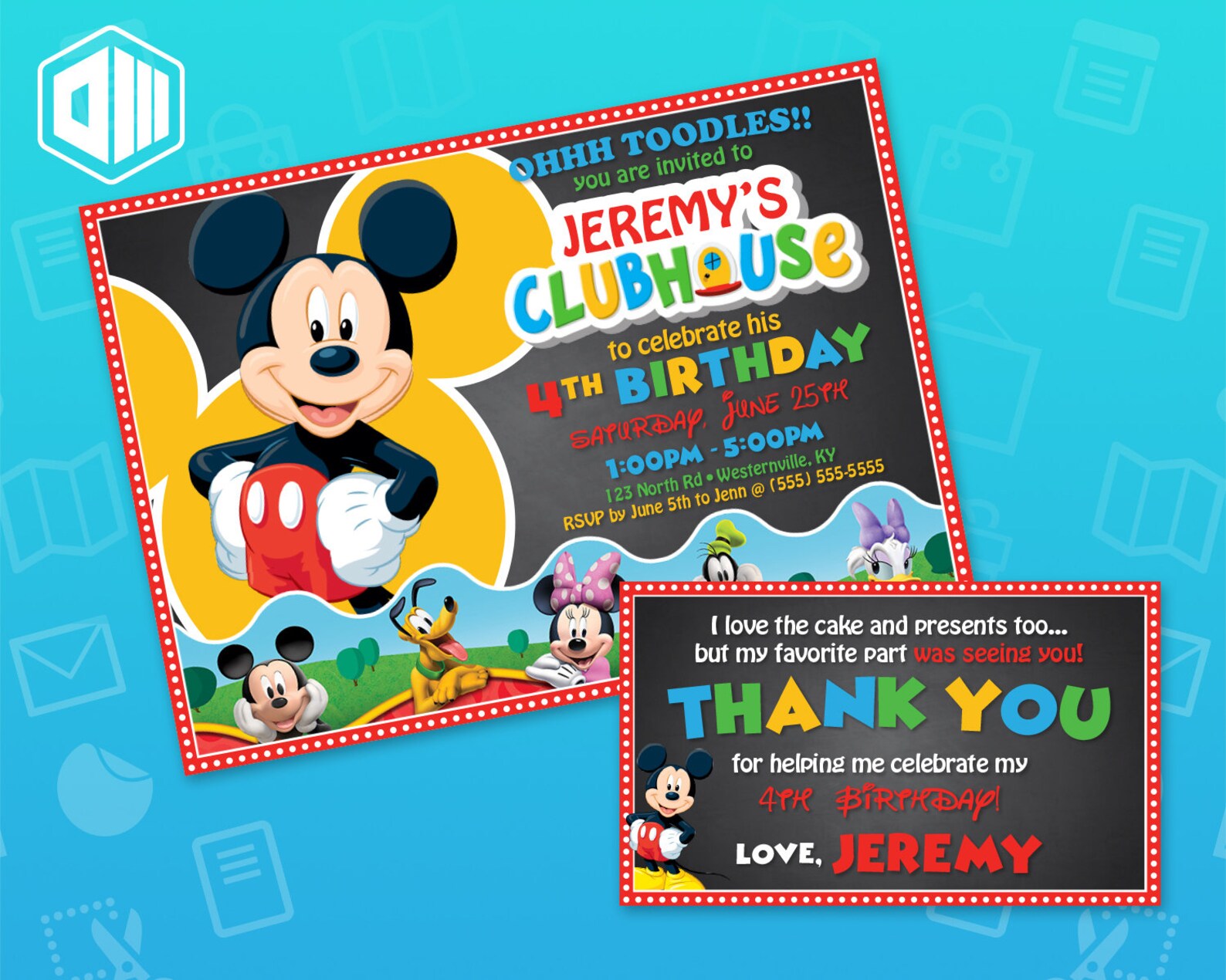 Mickey Mouse Clubhouse Birthday Invitation | 5x7 or 4x6 | 3x5 Thank You ...