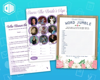 Bridal Shower Games | Word Jumble, Guess the Age, Bridal Trivia | 8.5 x 11 | Printable Files | DIY Printable