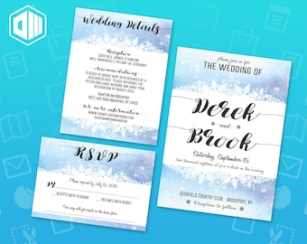 Printable Wedding Invitation Suite / Wedding Invite Set | Invite | Details Card | RSVP Card | Watercolor Seasonal Themes