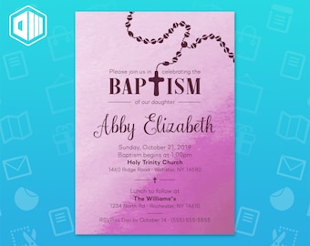 Baptism - Watercolor Baptism Invitation | Cross | 5x7 or 4x6 | Boy or Girl
