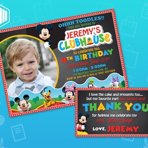 Mickey Mouse clubhuis verjaardagsuitnodiging | 5x7 of 4x6 | 3x5 Bedankkaart | Clubhuis Thema