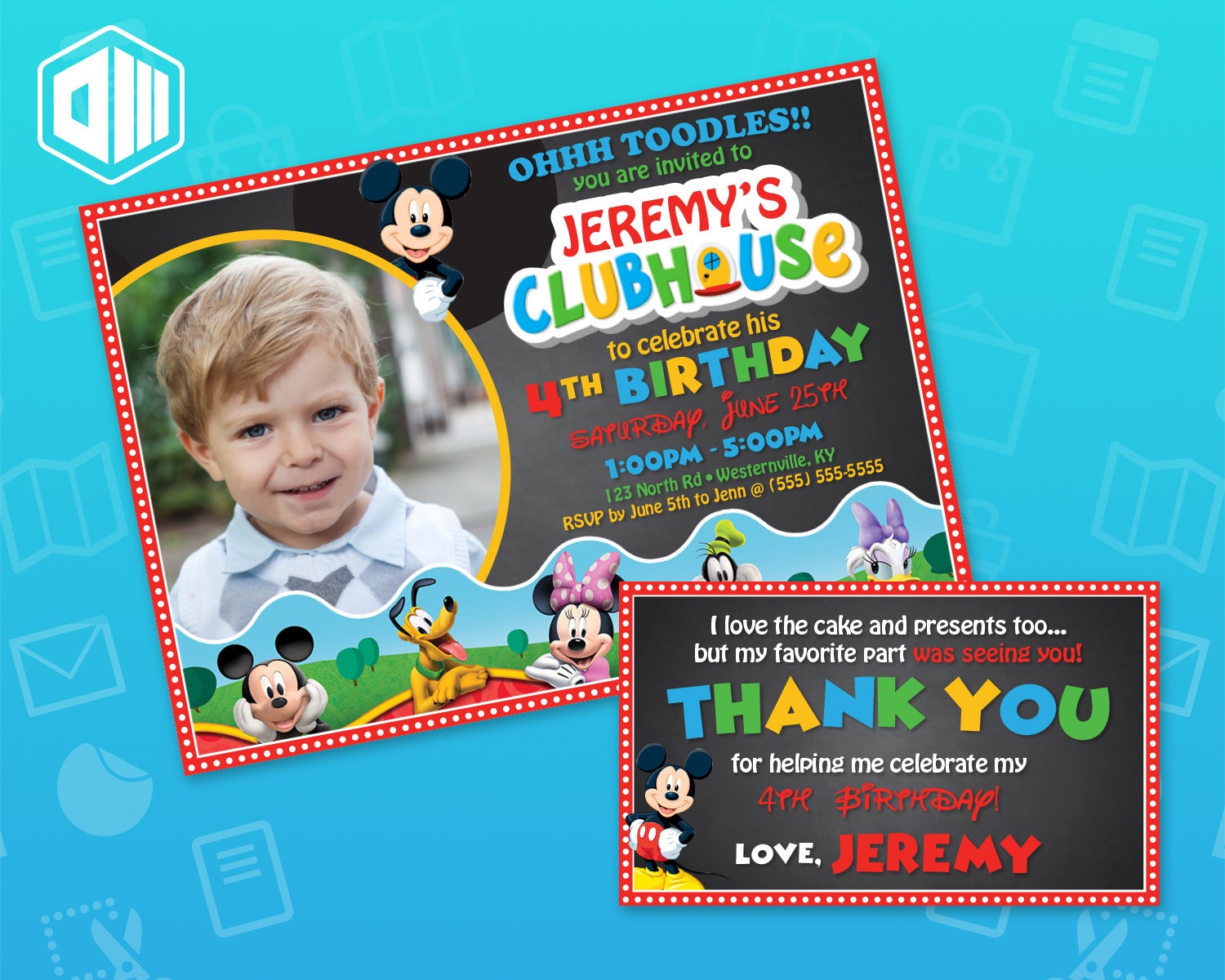 Mickey Mouse Clubhouse Birthday Invitation | 5x7 or 4x6 | 3x5 Thank You ...