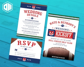 Printable Wedding Invitation Suite / Football Wedding Invite Set | Invite | Details Card | RSVP Card | Kickoff Football Theme