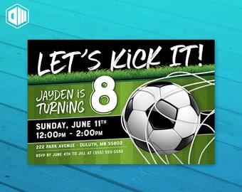 Soccer - Let's Kick It! Birthday Invitation | 5x7 or 4x6 | Soccer Ball Theme