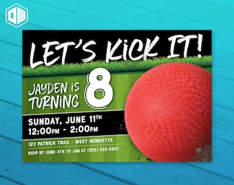 Kickball - Let's Kick It! Geburtstagseinladung | 13x18 oder 10x6 | Kickball-Thema