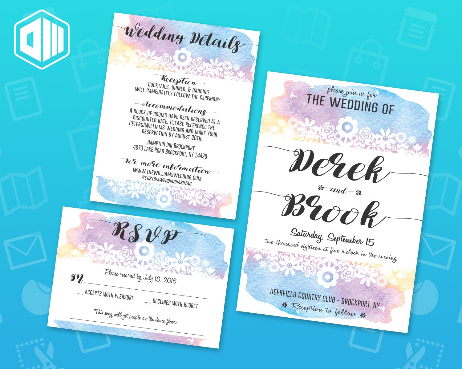 Printable Wedding Invitation Suite / Wedding Invite Set Invite Details ...