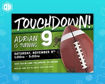 Football - Touchdown! Let's Kick It! Birthday Invitation | 5x7 or 4x6 | Football Theme