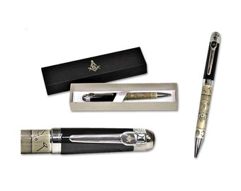 Masonic Black Ball Point Pens In Gift Case FREE ENGRAVING Masonic Gift 230