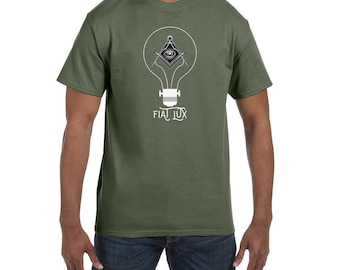 Fiat Lux Lightbulb Square and Compass Masonic Mens Crewneck T-Shirt