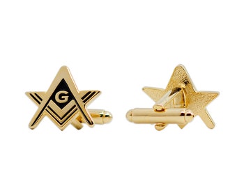 3//4 Diameter Square /& Compass with Rhinestones Gold /& Black Masonic Cufflink Set