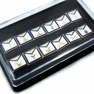 Officer Apron (Set of 12 Pins) Masonic Lapel Pin - [Blue & White][3/4" Wide] - TME-JWL-L-00020