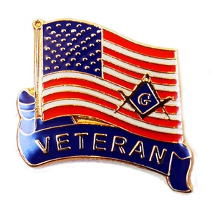 Veteran American Flag Square & Compass Masonic Lapel Pin - [Red and White][1" Tall] - TME-JWL-L-00116