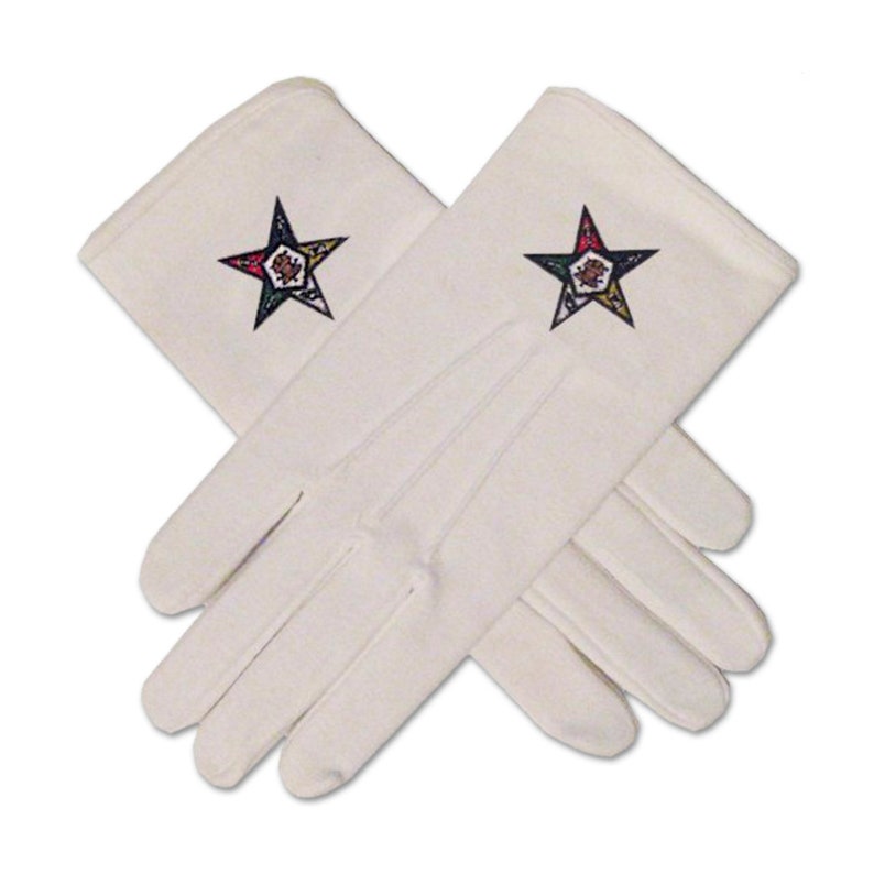 Order of the Eastern Star Hand Embroidered Cotton Masonic White Gloves TME-REG-G-00007