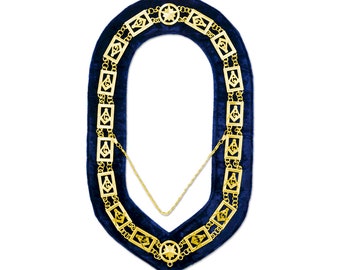 Blue Lodge "G" Square & Compass Masonic Chain Collar with Blue Velvet - TME-COL-C-00011