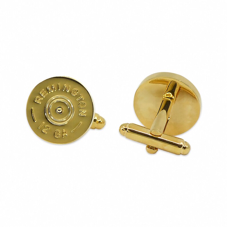 - TME-JWL-F-00003 Gold 58 Diameter Remington 12 Gauge Shotgun Shell Cuff Link Pair -