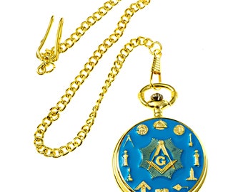 Outils de travail Masonic Pocket Watch - [Or - Bleu][2" Diamètre] - TME-WAT-K-00001