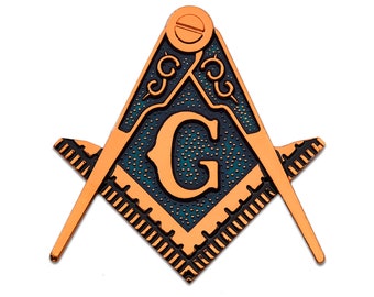 Square & Compass Masonic Auto Emblem - [Copper and Blue][3" Tall] - TME-EMB-00024