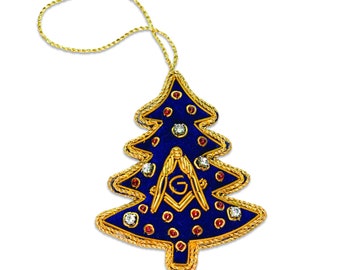 Christmas Tree with Square & Compass Fabric Masonic Ornament-TME-GIF-H-00008