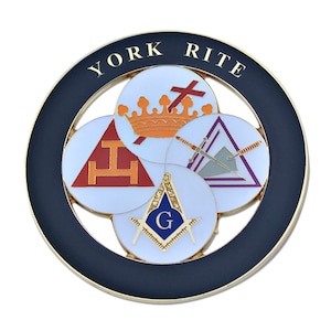 York Rite Royal Arch Templar Cryptic Council Round Masonic Auto Emblem - [Black & White][3" Diameter] - TME-EMB-00041