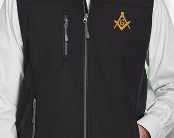 Gold Square & Compass Embroidered Masonic Soft Shell Vest - TME-ESV-00001