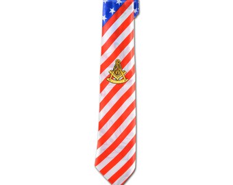 American Flag Past Master Masonic Neck Tie - [Red & White] - TME-TIE-N-00019