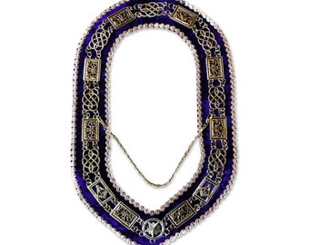 Grand Lodge Masonic Chain Collar with Rhinestones and Purple Velvet - TME-COL-C-00002