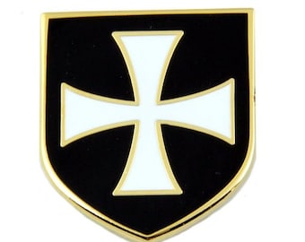 Knights Templar Crusader White Cross Black Shield Masonic Lapel Pin - [Black & White][1" Tall] - TME-JWL-L-00066