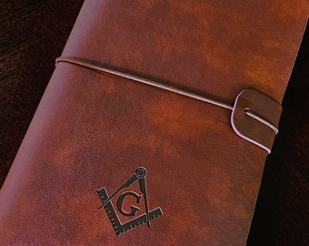 Square & Compass Masonic Leather Journal - [Brown] - TME-GIF-JRN-00001