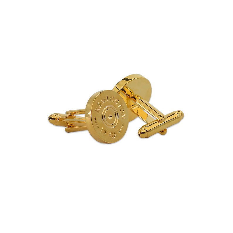 - TME-JWL-F-00003 Gold 58 Diameter Remington 12 Gauge Shotgun Shell Cuff Link Pair -
