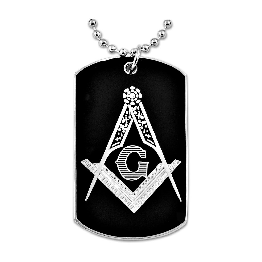 Engraved Square & Compass Dog Tag Masonic Necklace silver and Black2 ...