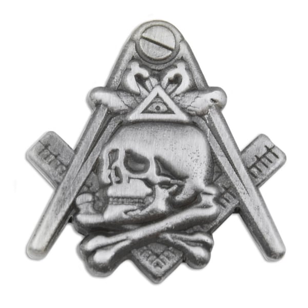 Widow's Son Skull Square & Compass Masonic Lapel Pin - [Antique Silver][1" Tall] - TME-JWL-L-00085