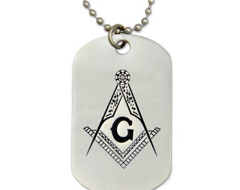 Freemasonry Emblem Keychain GI dog tag engraved many colors  Freemason Masonic 