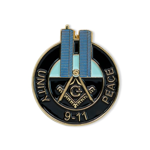 Square & Compass Twin Towers 9-11 Unity Peace Masonic Lapel Pin - [Black and Blue][1 1/8" Tall] - TME-JWL-L-00152