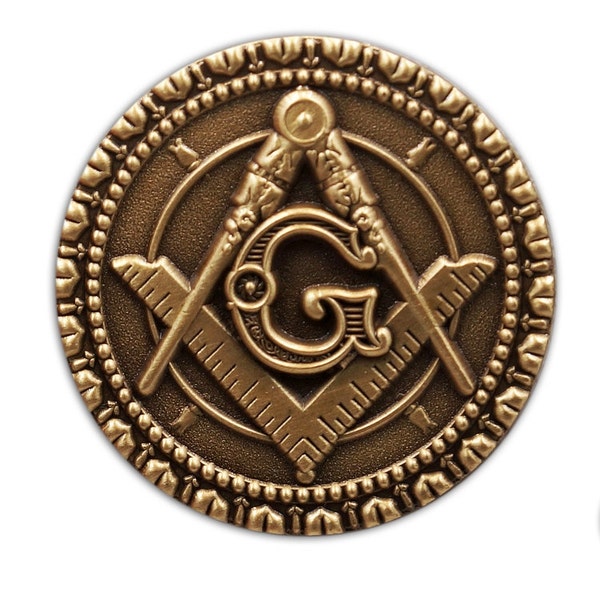 Square & Compass Round Masonic Lapel Pin - [Antique Brass Finish][1" Diameter] - TME-JWL-L-00106
