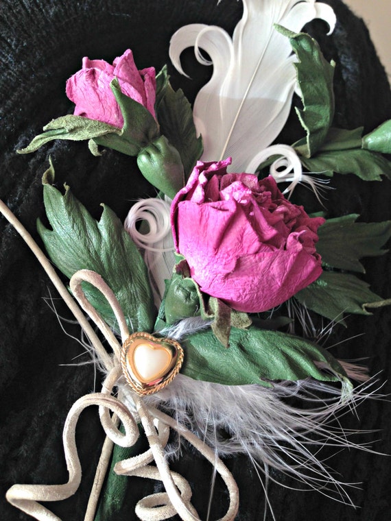 Broche Fantaisie Rose En Cuir Fait Main - Occasion