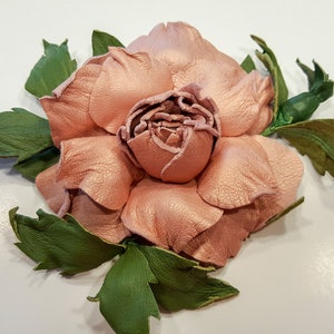 Caramel Fantasy Rose Flower Leather Brooch.