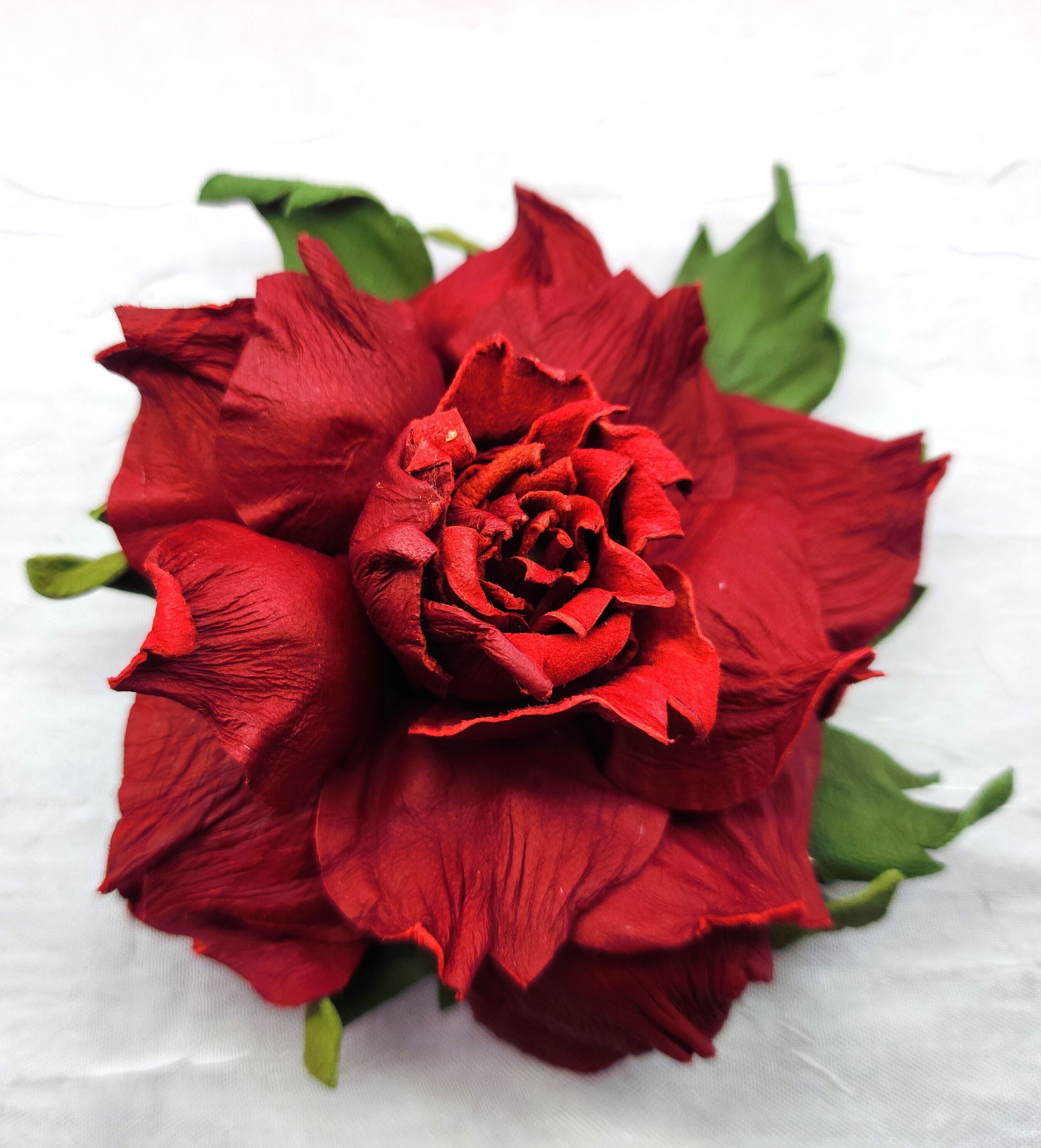 Red Fantasy Rose Flower Leather Brooch. - Etsy
