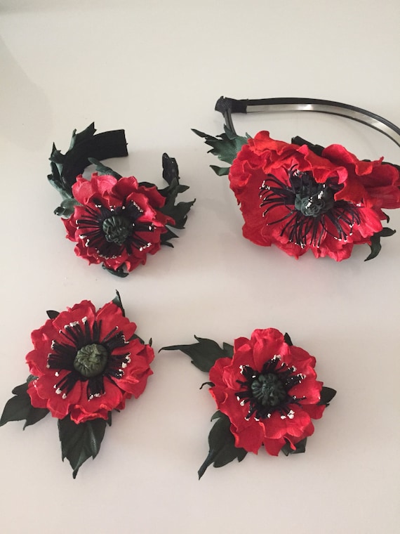 Floral Red Headband and bracelet Set Sb4dd287ec1194469bc73895de4841  main image 4