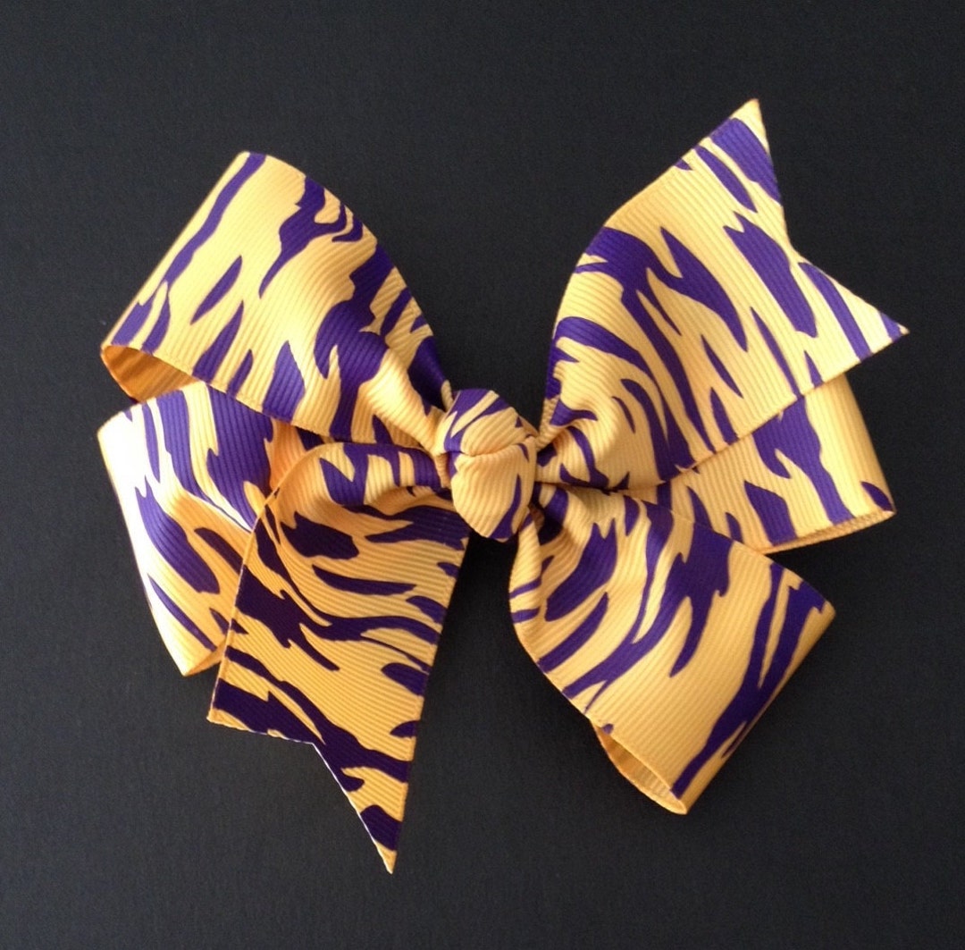 LSU Hair Bow LSU Tiger Pinwheel Hairbows Tiger Print Ribbon Etsy