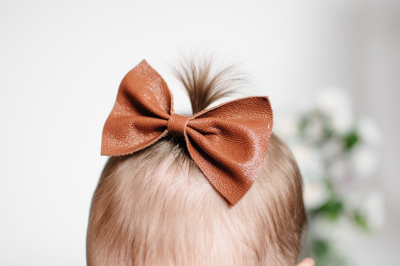 Leather Bow Headband Leather Headband Bow Clip Genuine Leather Headband Baby Headband Toddler Headband Shower Gift Pregnancy Gift image 1