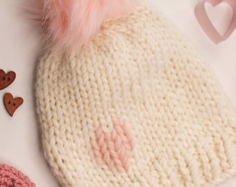 Knit Beanie Cream and Blush Knit Toque Knit Hat Baby Hat Knit Baby Toque Heart Baby Hat Knitted Toque Baby Gift Shower Gift