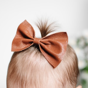Leather Bow Headband Leather Headband Bow Clip Genuine Leather Headband Baby Headband Toddler Headband Shower Gift Pregnancy Gift image 1
