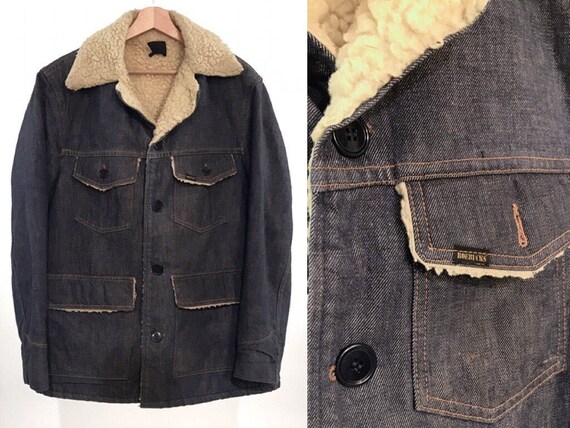 Vintage 1970s Denim Coat Sz Large Shearling Lined Work Etsy