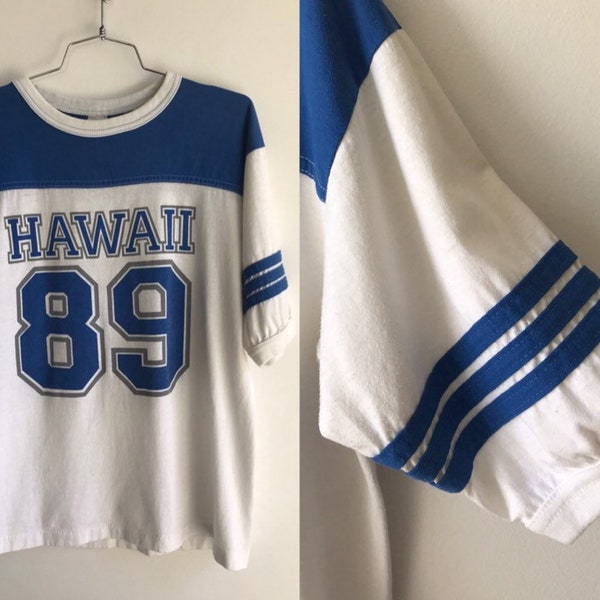 Vintage Hawaii 89 Jersey // Authentic 80s Hawaiian Tshirt // 1989 Footbal Tee // Sexy Sportswear // Summer Sports Crop Top // Alore Ringer