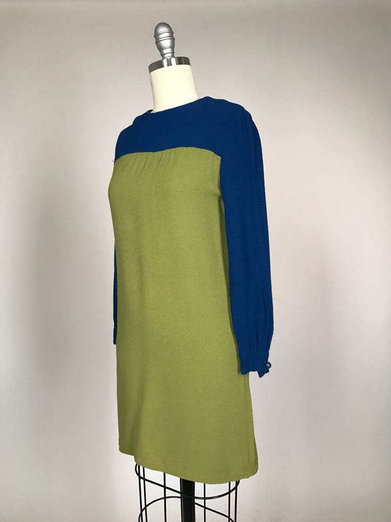 Vintage 1960s Twiggy Dress  Mod 60s Sheath  Color block Long Sleeve Mini Dress  GoGo Dancer Mad Men Era  Factory Girl Costume