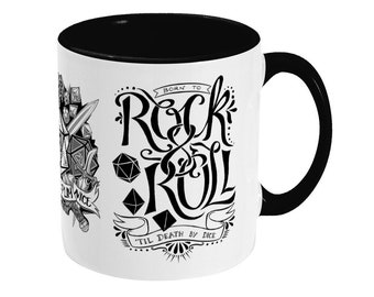 D&D / DnD / Dungeons and Dragons / TTRPG inspired Mug v2 - 11oz Two Toned Ceramic Mug - Rock and Roll