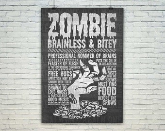 ZOMBIE Poster Art Print XL - 'Monsters' Collection - Multiple Size Available