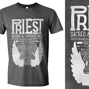 World of Warcraft / WoW inspired T-shirt - PRIEST Edition - Unisex / Mens / Ladies / - Dark Heather