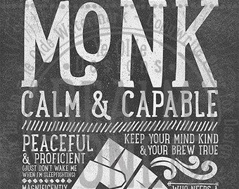 World of Warcraft / Roleplaying Medieval / Fantasy Inspired Type Print - MONK Edition